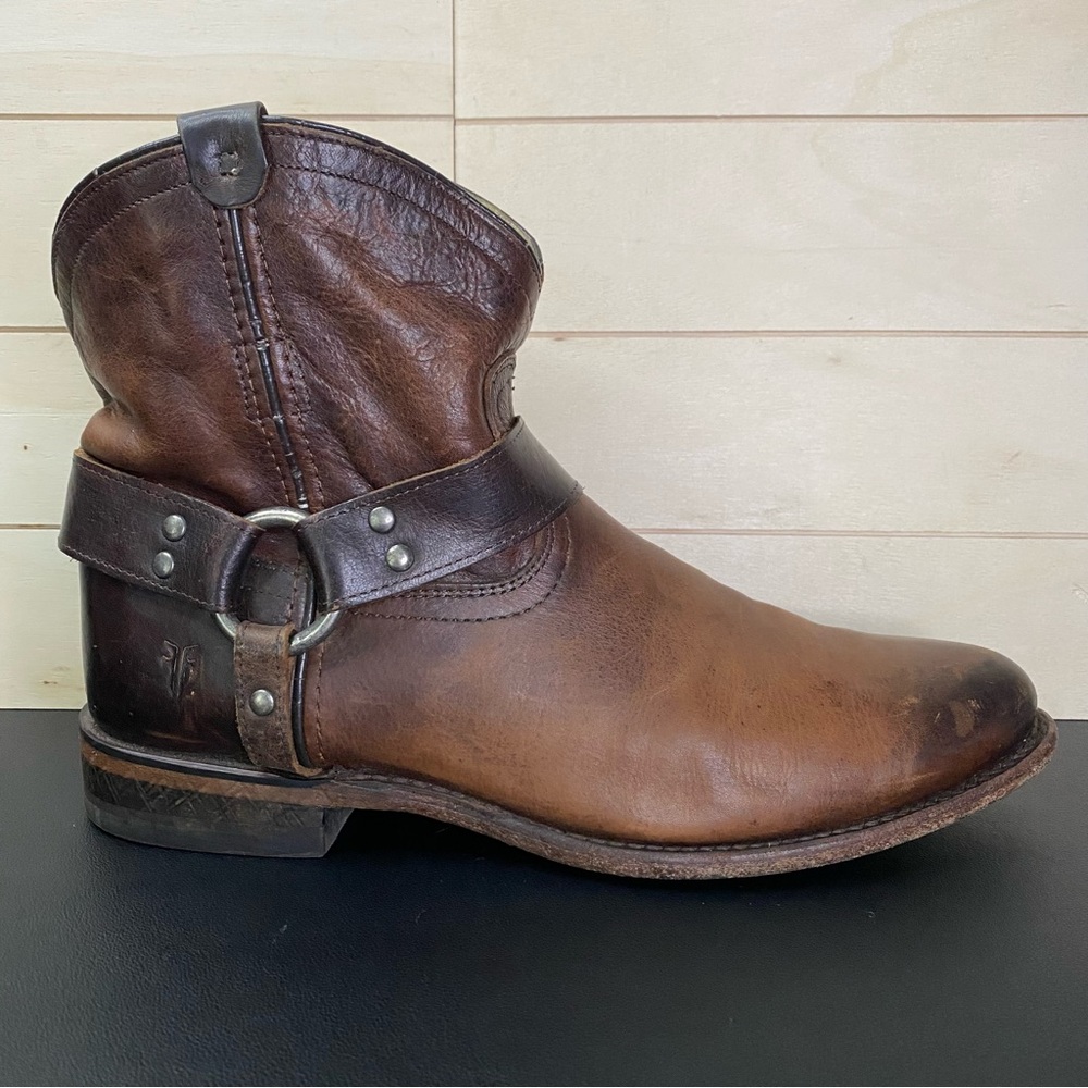 Frye Brown Leather Harness Moto Boot
